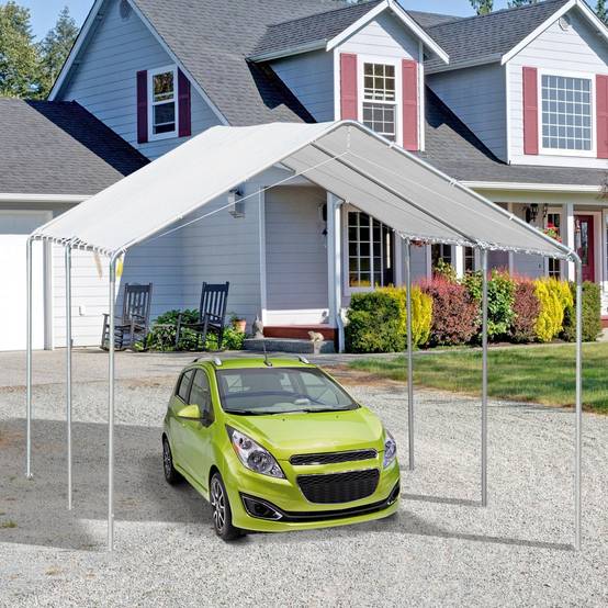 Carport auvent voiture acier galvanisé extérieur abri intempéries 6x3m blanc - ComfortXL Outdoor Living - Image 4