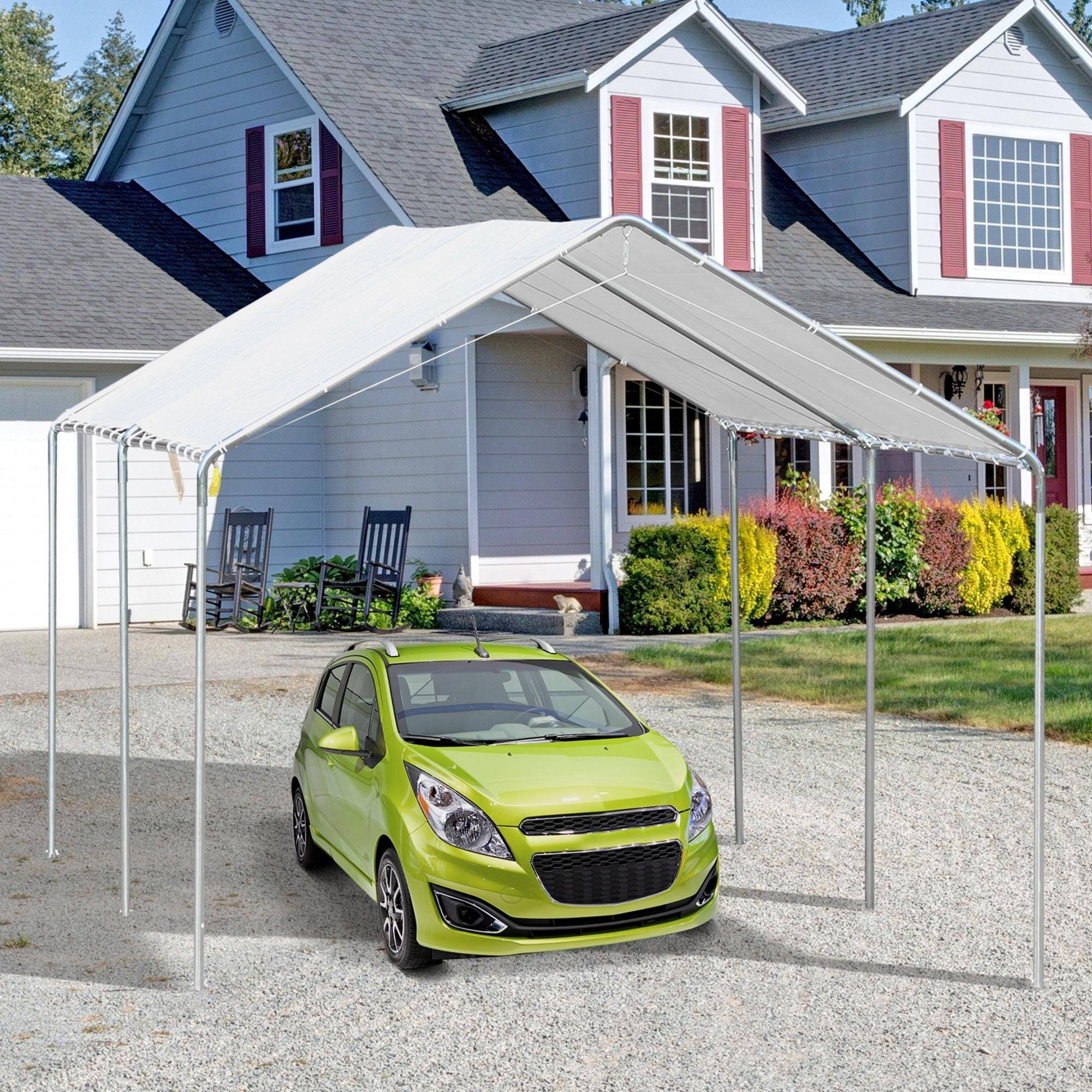 Carport auvent voiture acier galvanisé extérieur abri intempéries 6x3m blanc - ComfortXL Outdoor Living - Image 4