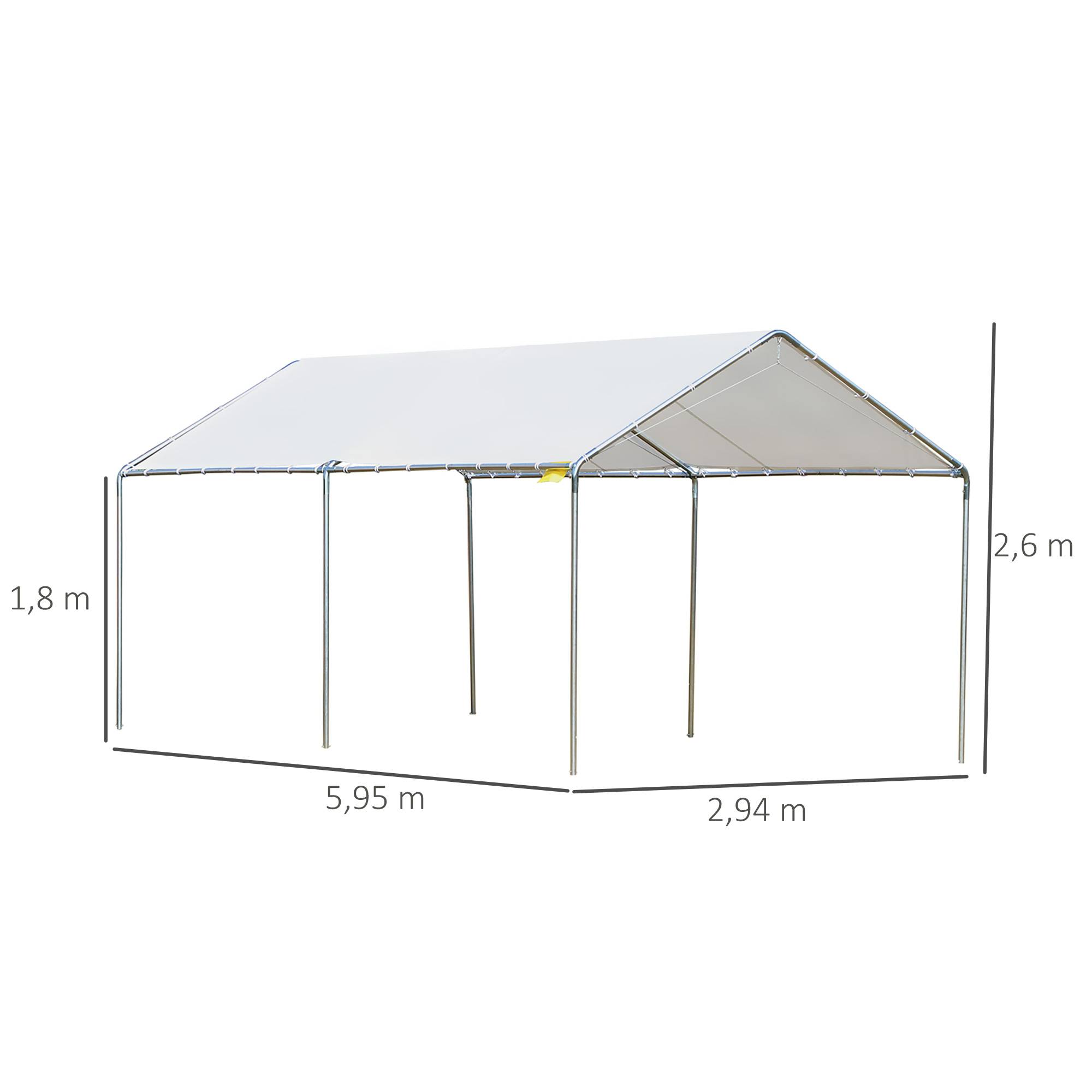 Carport auvent voiture acier galvanisé extérieur abri intempéries 6x3m blanc - ComfortXL Outdoor Living - Image 5