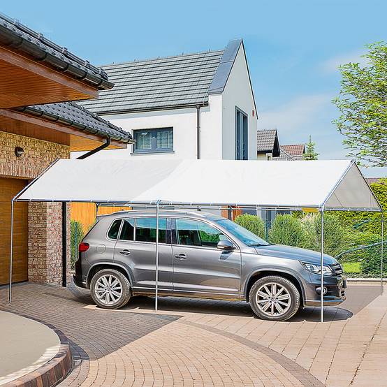 Carport auvent voiture acier galvanisé extérieur abri intempéries 6x3m blanc - ComfortXL Outdoor Living - Image 3