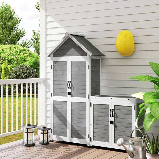 ComfortXL - Armoire de jardin sapin 89 x 51 x 182 cm gris clair rangement extérieur étagères réglables toit bitumé - Image 9
