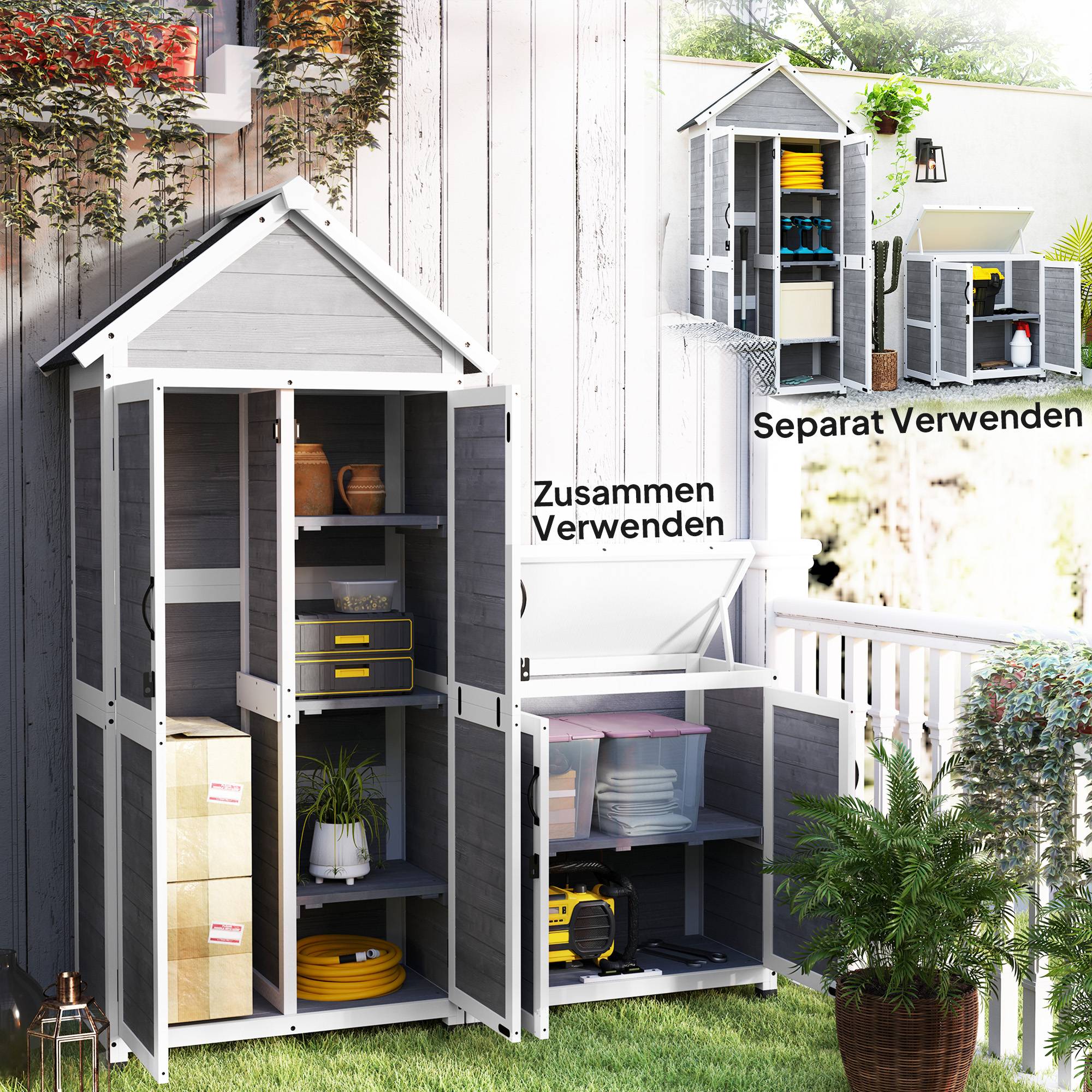 ComfortXL - Armoire de jardin sapin 89 x 51 x 182 cm gris clair rangement extérieur étagères réglables toit bitumé - Image 4