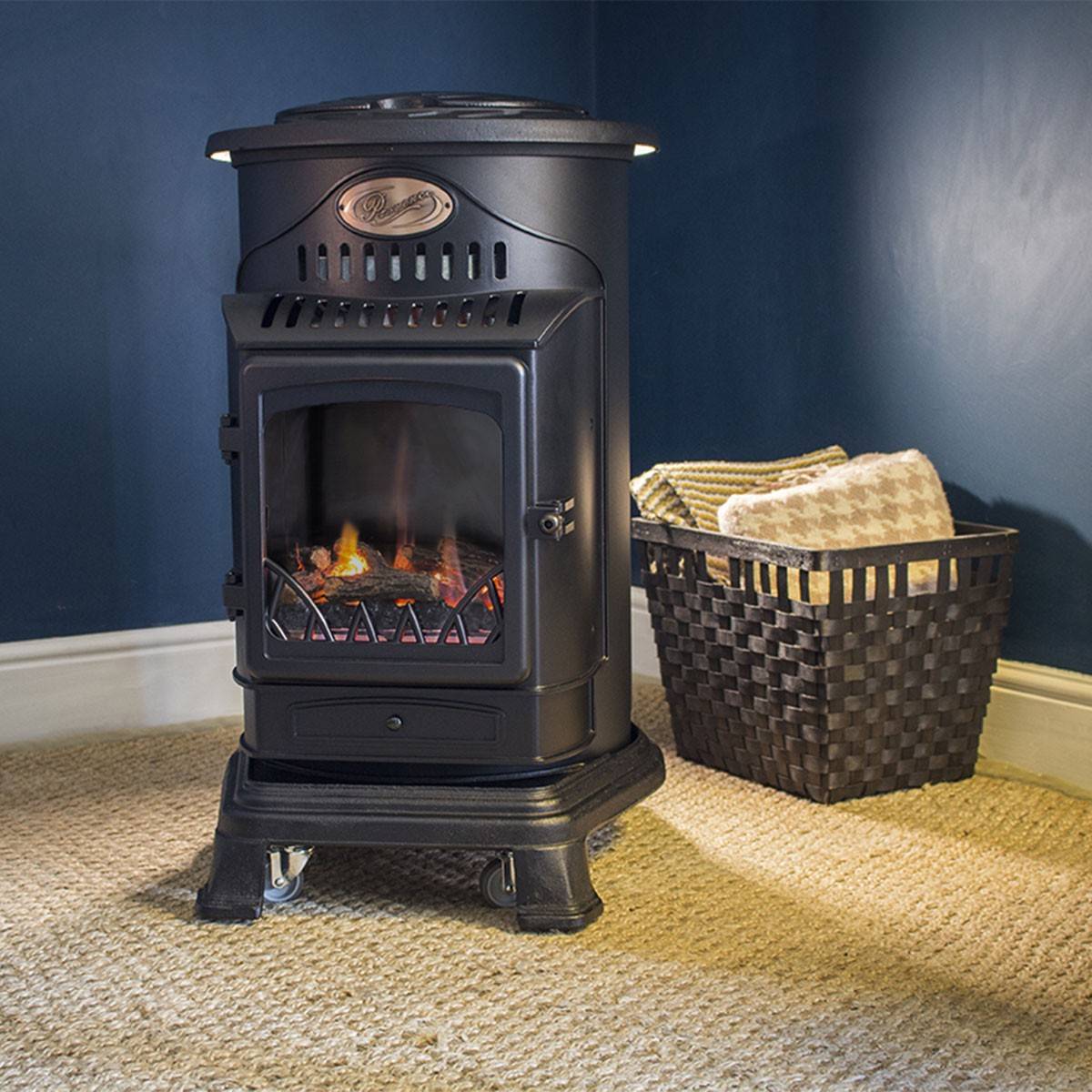 Universal - Poêle à gaz 3,4KW NOIR Fonte Véritable Effet feu de bois + Tuyau gaz + Détendeur butane Provence UNIVERSAL - Imagen 2