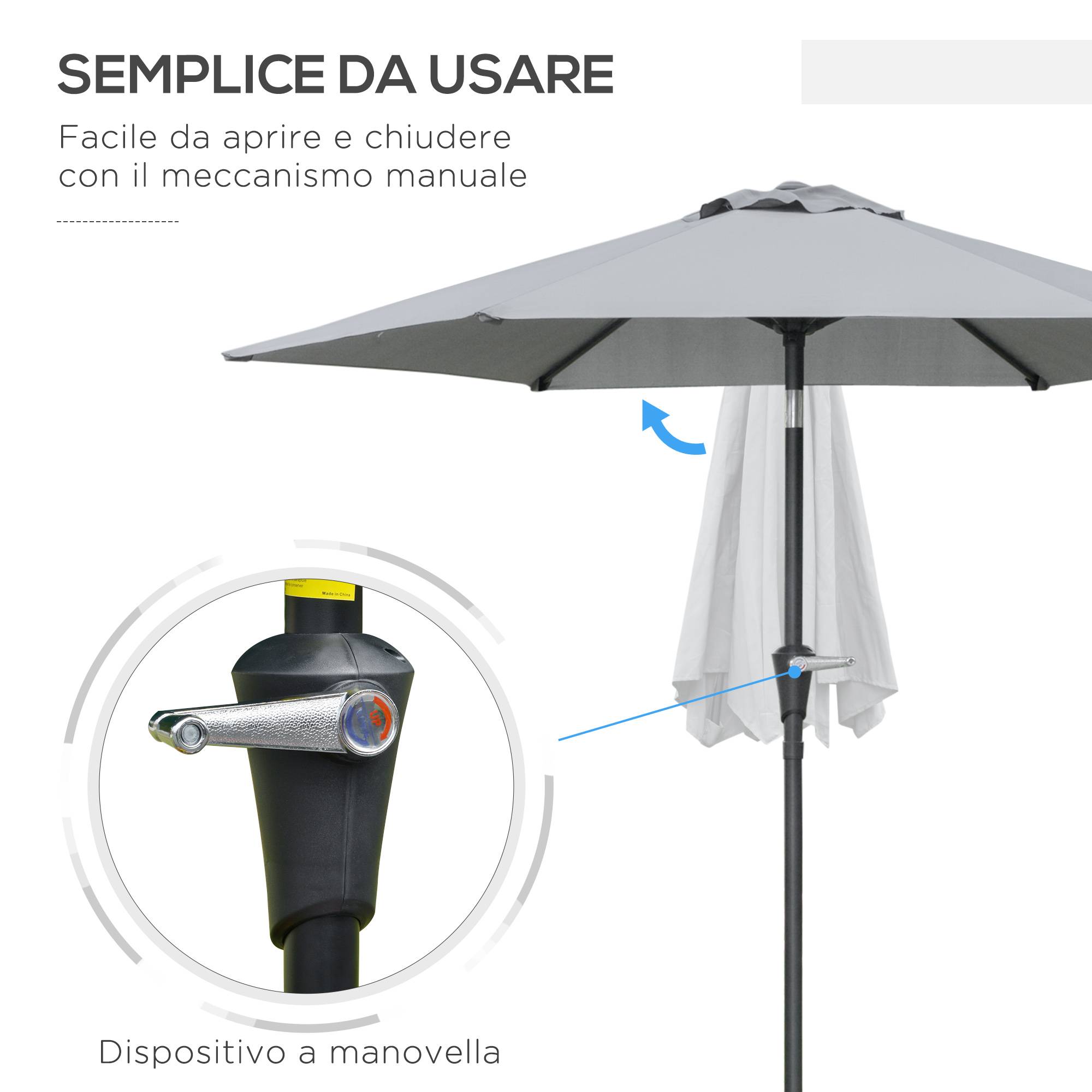 ComfortXL - Parasol inclinable extérieur métal pour jardin et patio ouverture manivelle Ø230 cm gris - ComfortXL Outdoor Living - Image 6