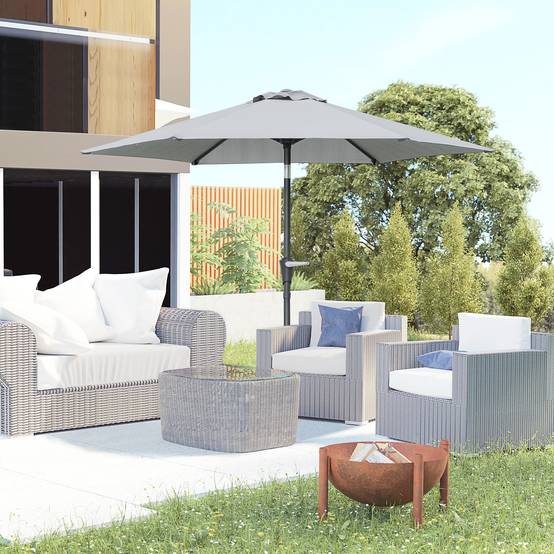 ComfortXL - Parasol inclinable extérieur métal pour jardin et patio ouverture manivelle Ø230 cm gris - ComfortXL Outdoor Living - Image 4