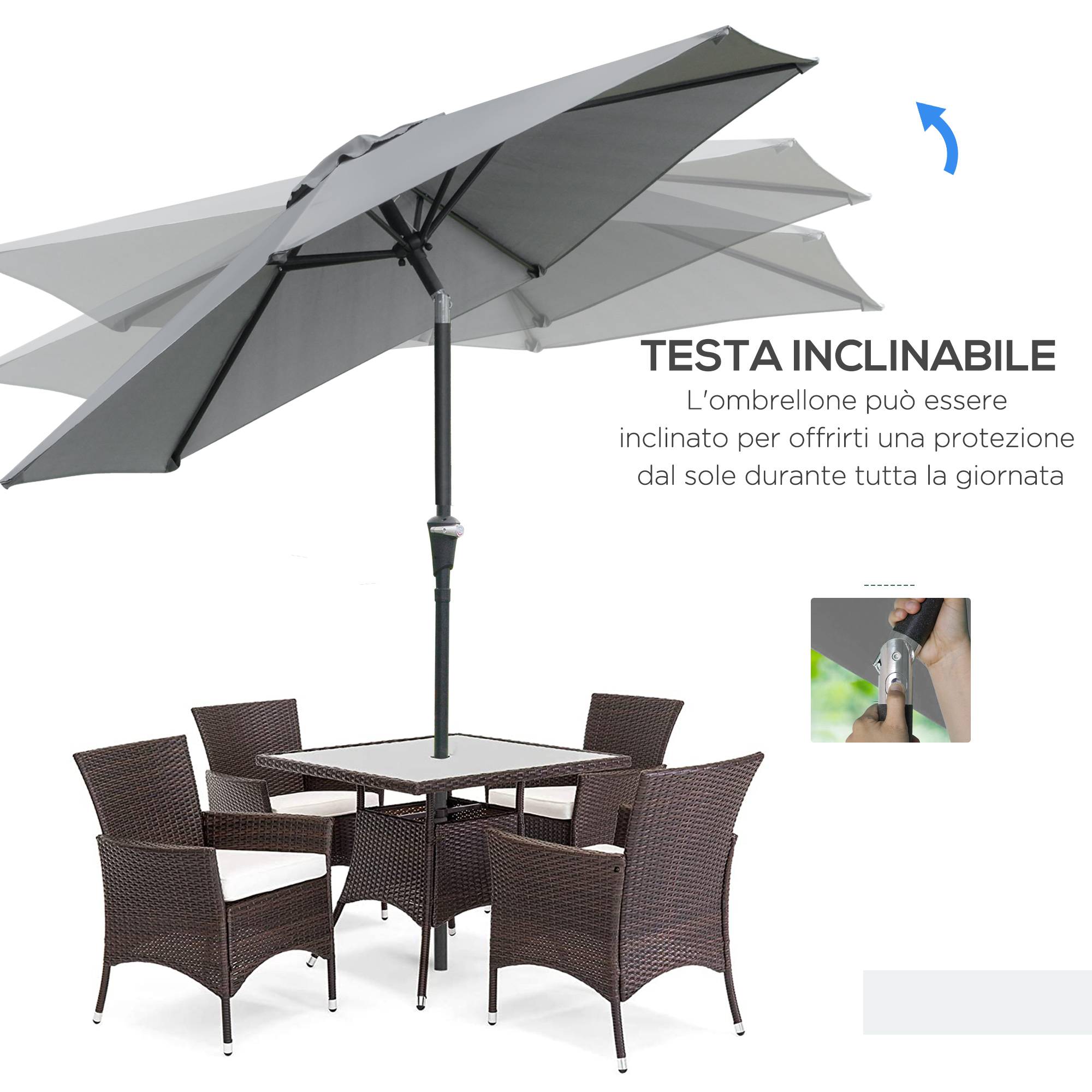 ComfortXL - Parasol inclinable extérieur métal pour jardin et patio ouverture manivelle Ø230 cm gris - ComfortXL Outdoor Living - Image 7