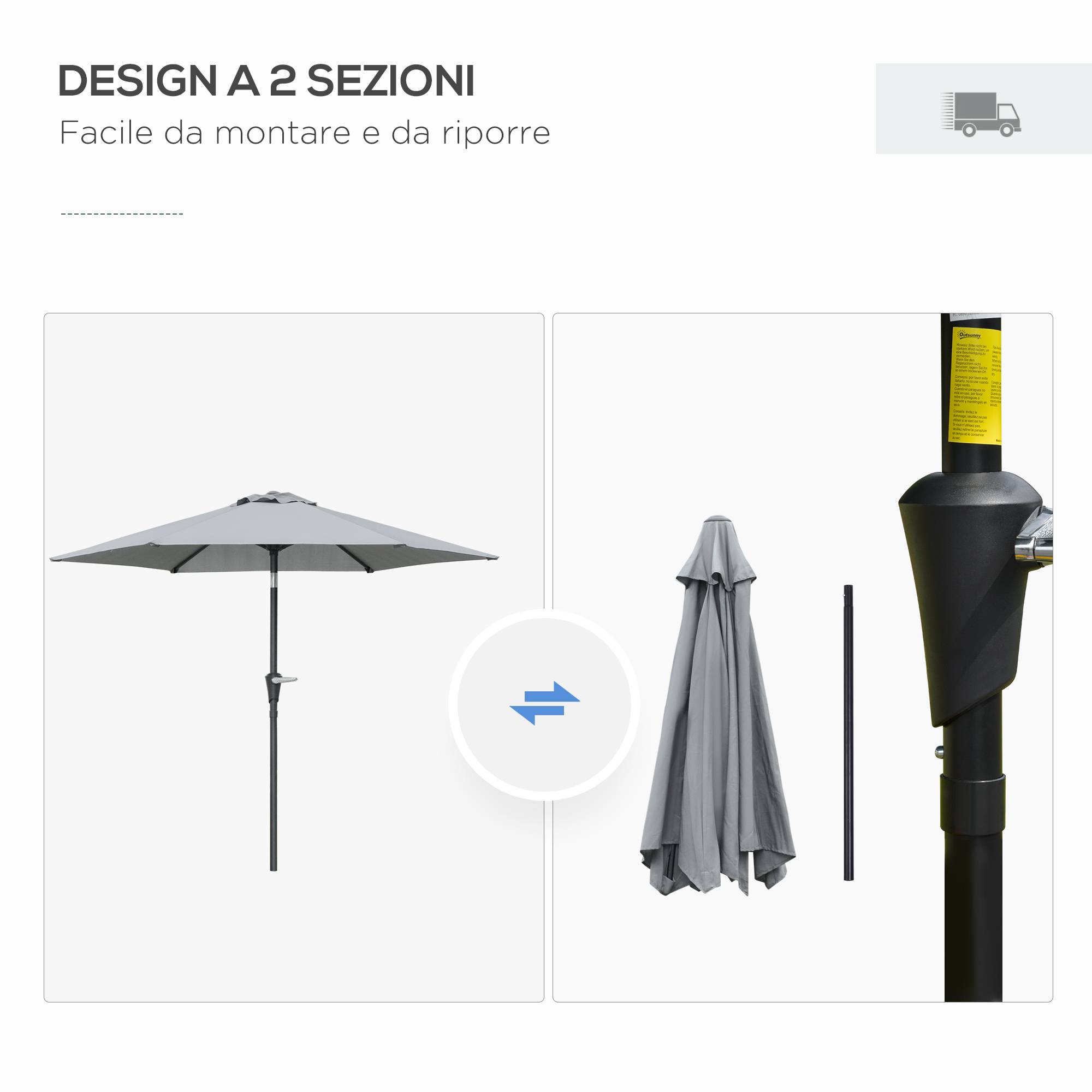 ComfortXL - Parasol inclinable extérieur métal pour jardin et patio ouverture manivelle Ø230 cm gris - ComfortXL Outdoor Living - Image 8