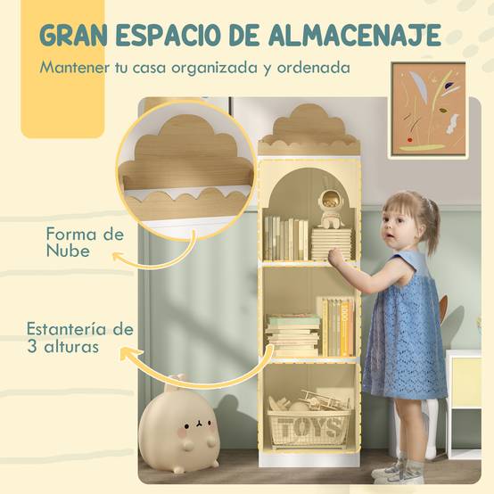 Bibliothèque enfant à 3 niveaux, idéale pour la chambre d'enfant, blanche et naturelle. - Image 7
