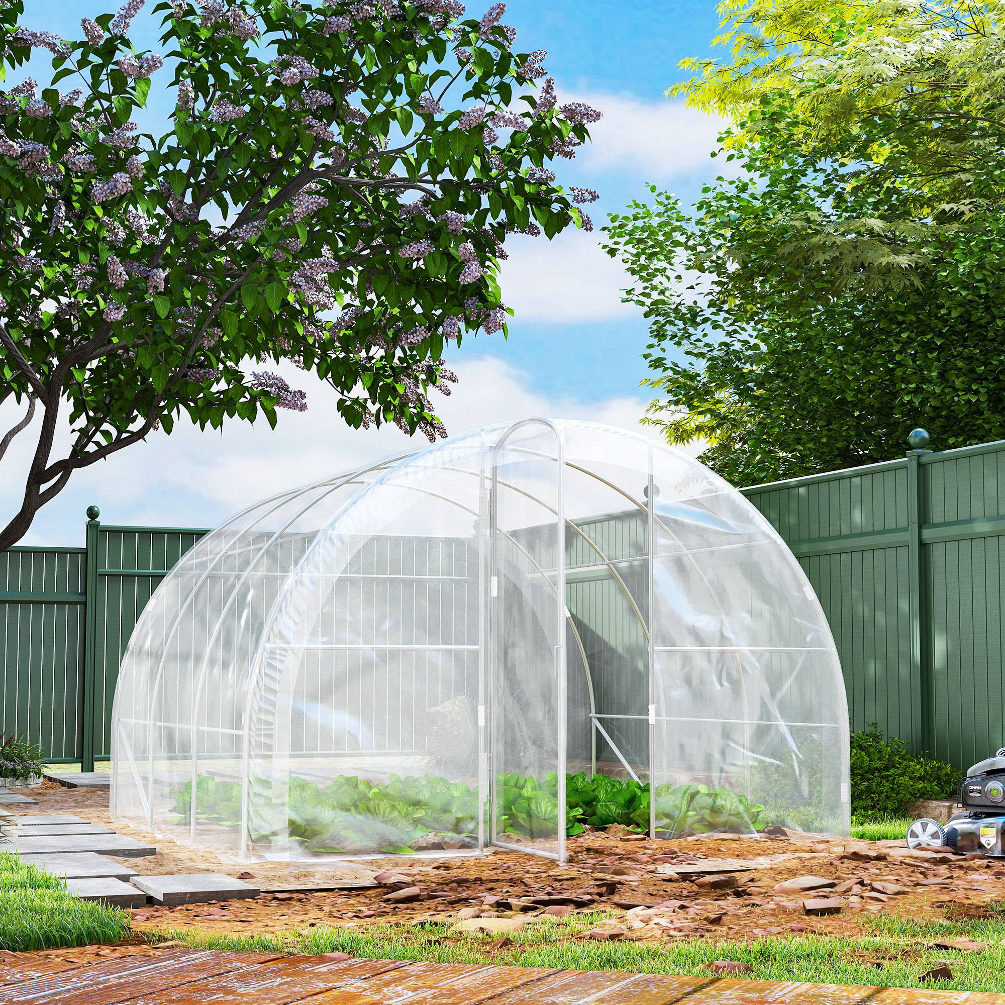 Serre de jardin tunnel 9m² avec porte rigide à charnières 3x3m Transparent - ComfortXL Outdoor Living - Image 4