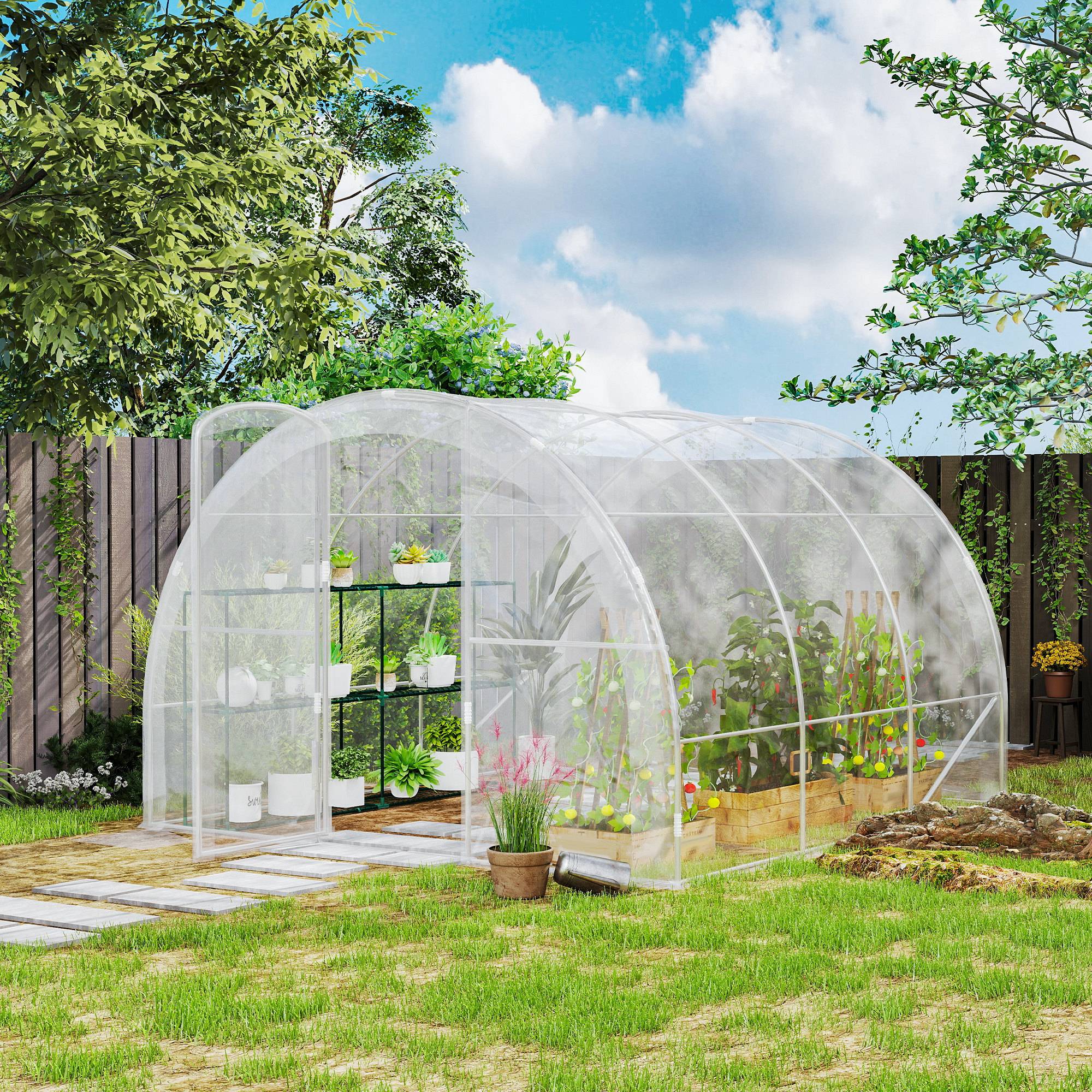 Serre de jardin tunnel 9m² avec porte rigide à charnières 3x3m Transparent - ComfortXL Outdoor Living - Image 3
