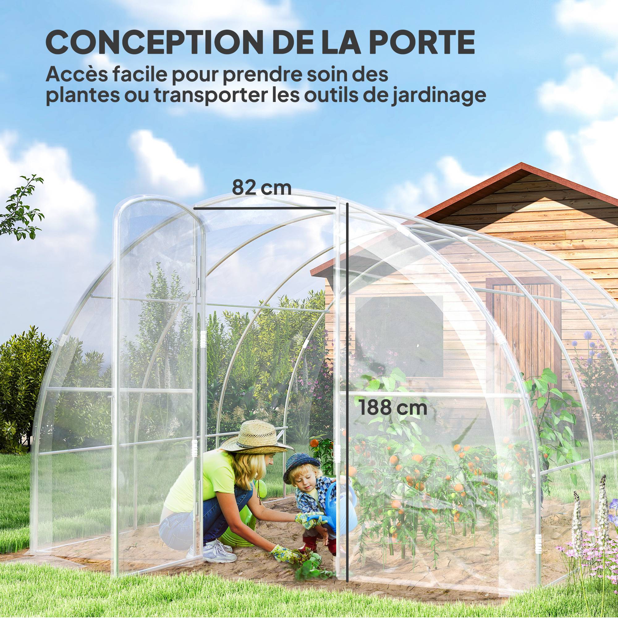 Serre de jardin tunnel 9m² avec porte rigide à charnières 3x3m Transparent - ComfortXL Outdoor Living - Image 7