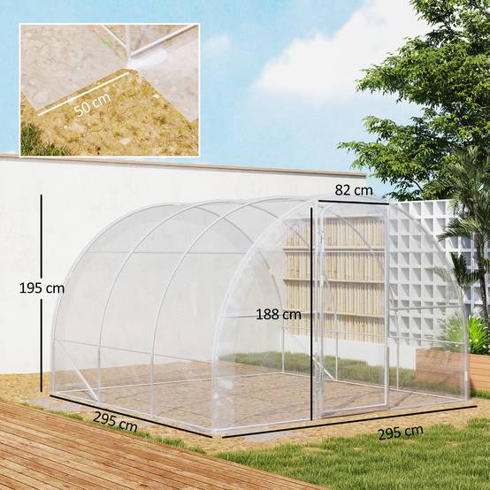 Serre de jardin tunnel 9m² avec porte rigide à charnières 3x3m Transparent - ComfortXL Outdoor Living - Image 5
