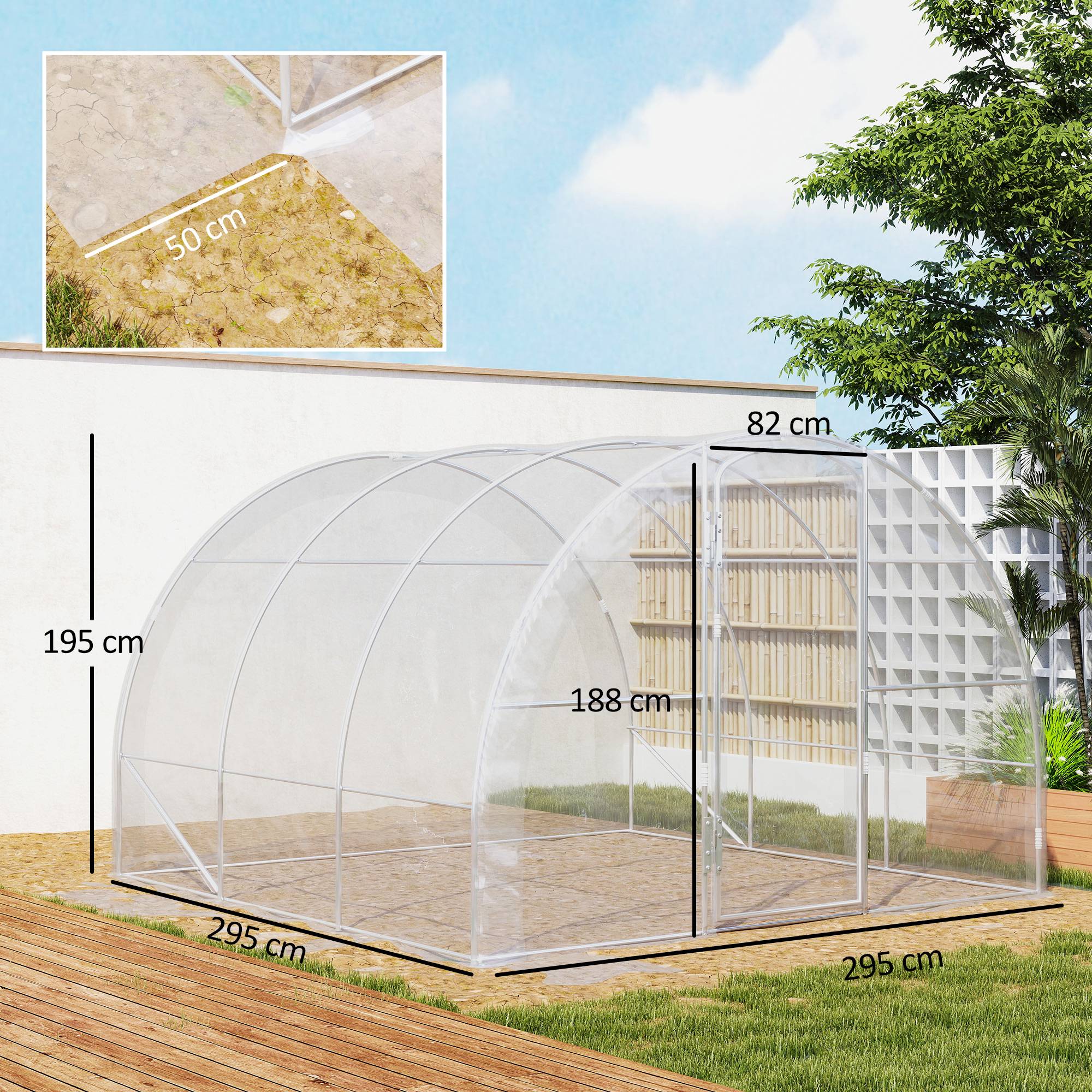 Serre de jardin tunnel 9m² avec porte rigide à charnières 3x3m Transparent - ComfortXL Outdoor Living - Image 5