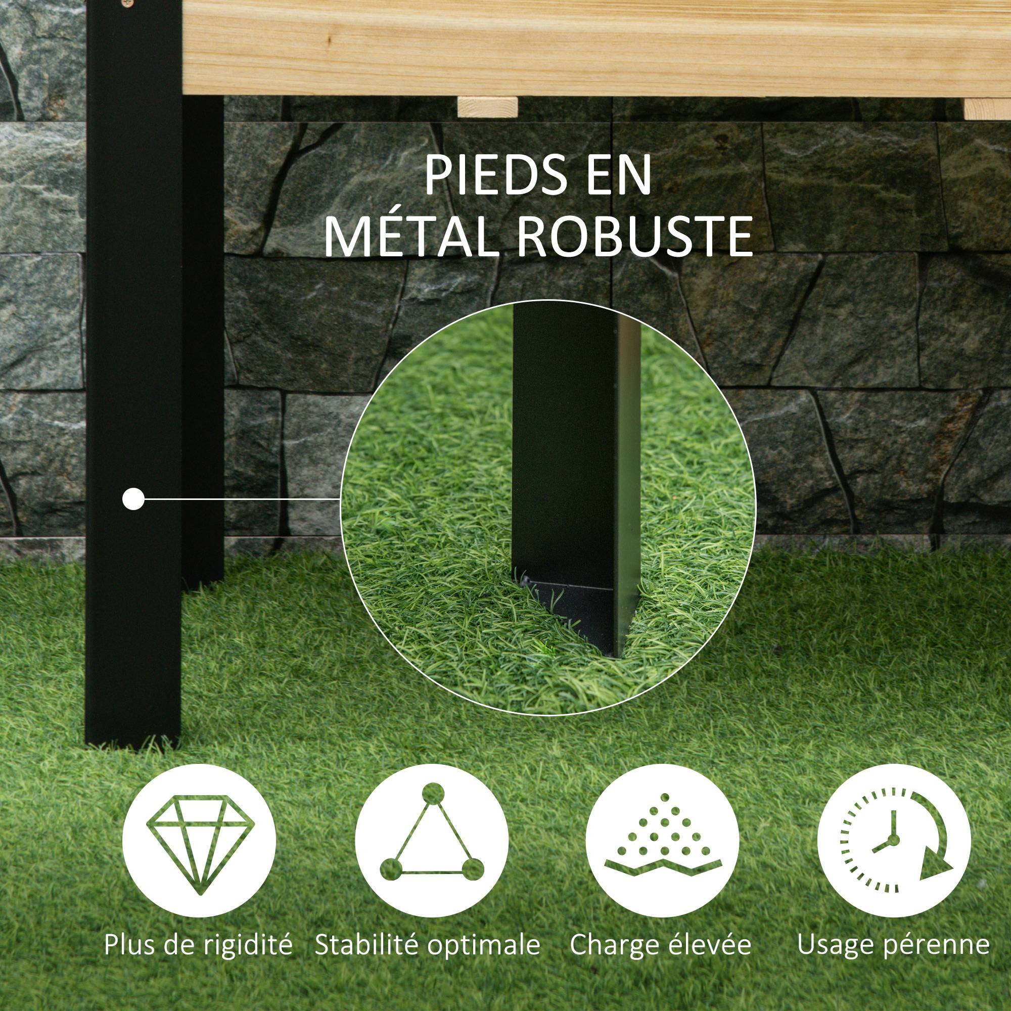 ComfortXL - Carré potager sur pieds Bois et métal pour balcon Culture avec feutre inclus 80cm naturel - ComfortXL Outdoor Living - Image 9