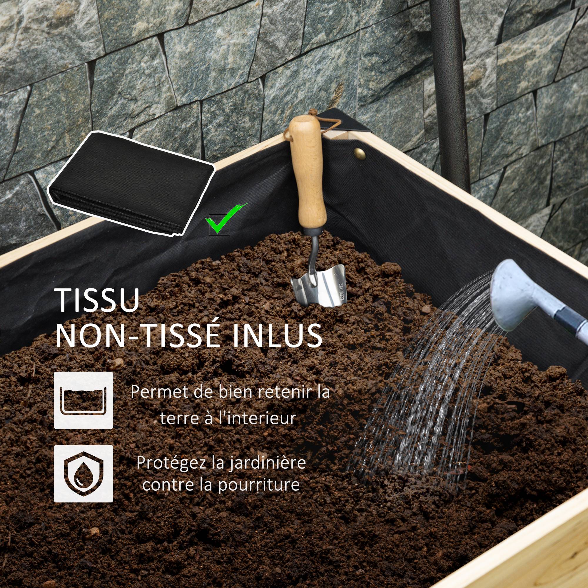 ComfortXL - Carré potager sur pieds Bois et métal pour balcon Culture avec feutre inclus 80cm naturel - ComfortXL Outdoor Living - Image 7