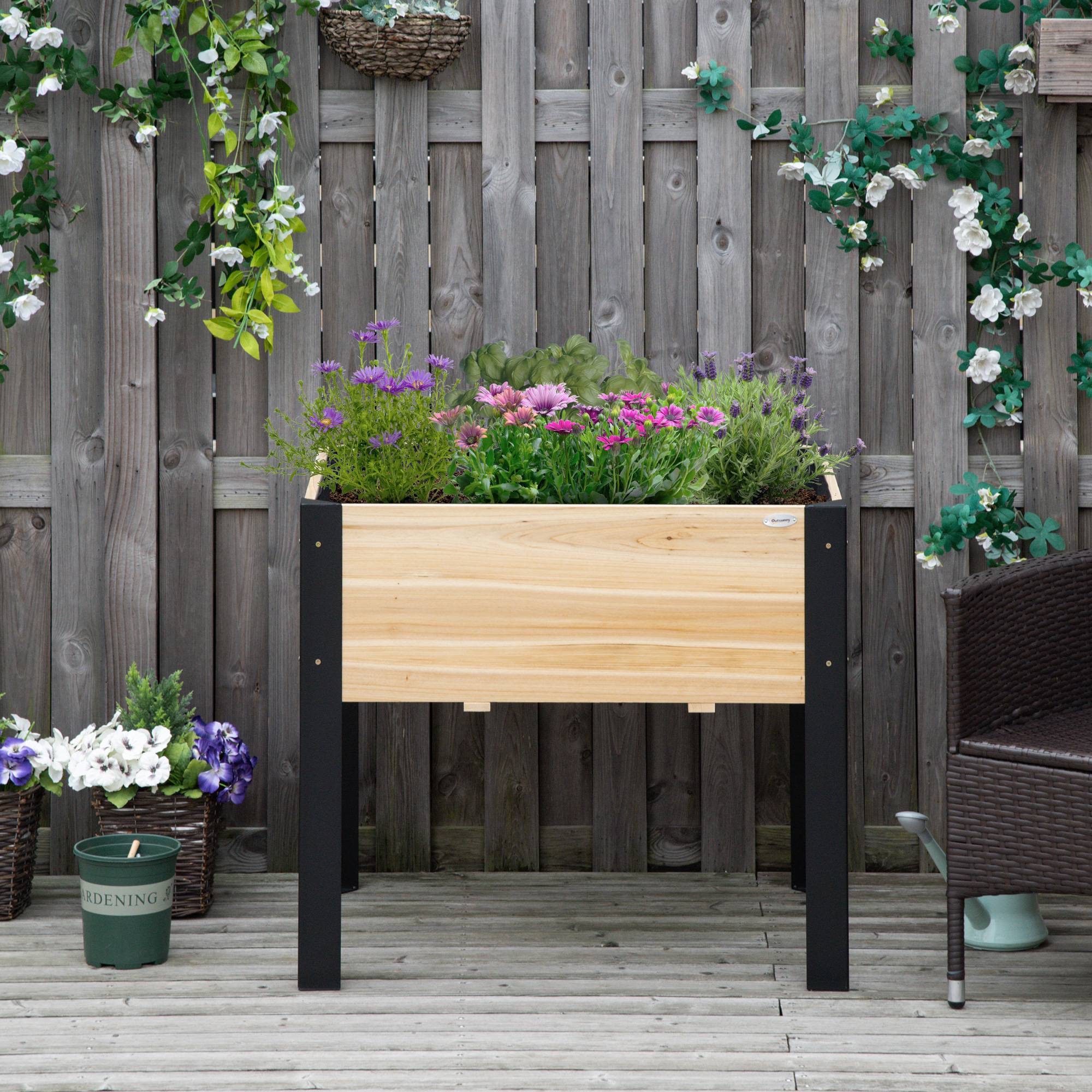 ComfortXL - Carré potager sur pieds Bois et métal pour balcon Culture avec feutre inclus 80cm naturel - ComfortXL Outdoor Living - Image 4