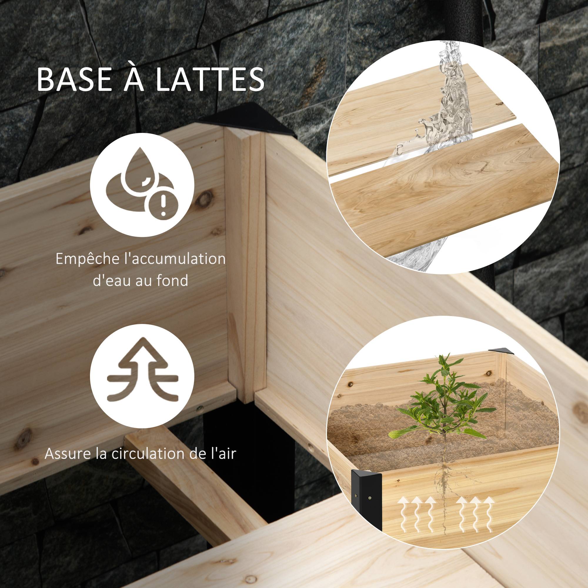 ComfortXL - Carré potager sur pieds Bois et métal pour balcon Culture avec feutre inclus 80cm naturel - ComfortXL Outdoor Living - Image 8