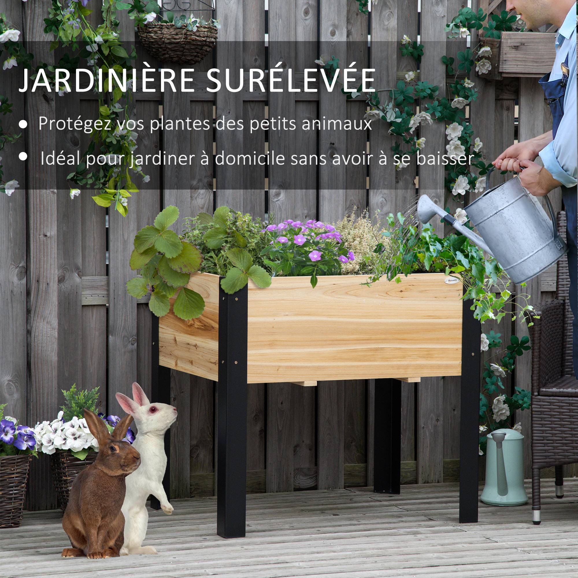 ComfortXL - Carré potager sur pieds Bois et métal pour balcon Culture avec feutre inclus 80cm naturel - ComfortXL Outdoor Living - Image 6