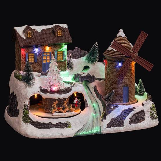 Village lumineux moulin à vent et père Noël musical 15 LED ATMOSPHERA CREATEUR D'INTERIEUR - Image 1