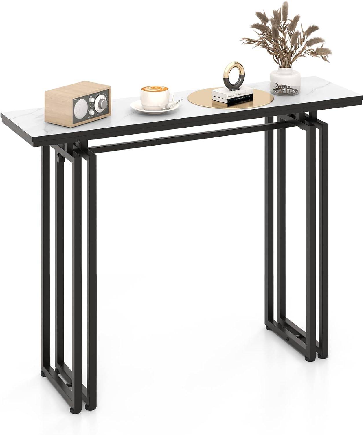 DREAMADE Table Console 110x30x81CM - Table D'Entrée Élégante Faux Marbre Et Métal Doré Avec Kit Anti-Bascule