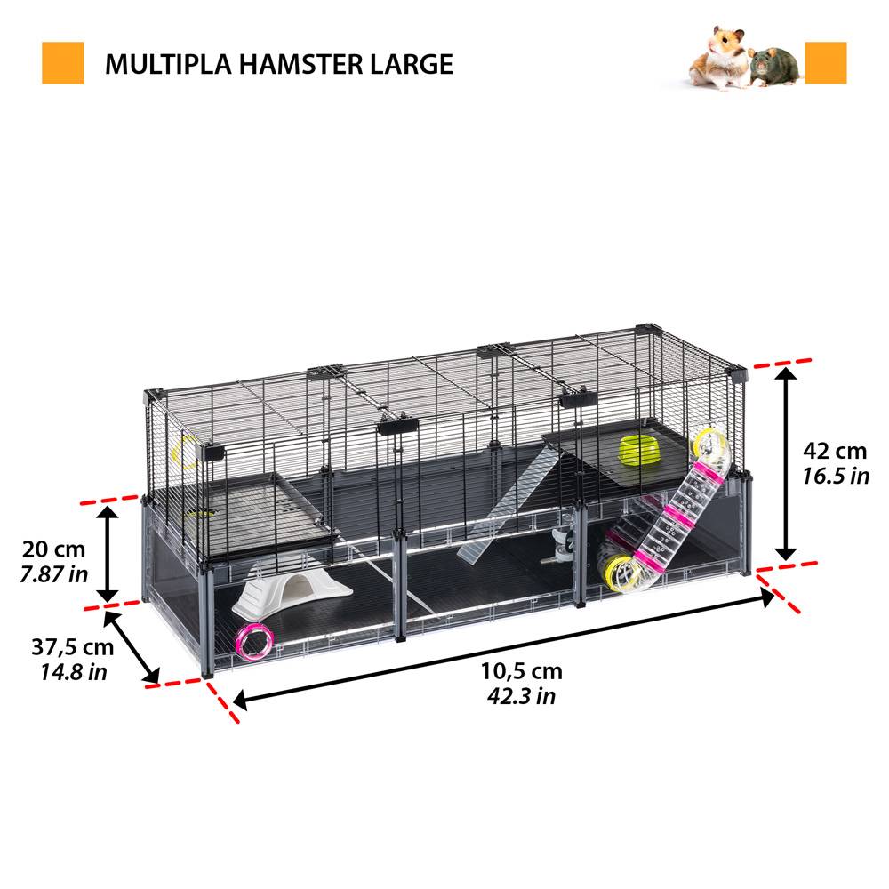 Ferplast - FERPLAST - Cage Hamster - Cage Souris - Cage Hamster Grande - Grillage Métallique - avec Accessoires - Modulaire - Multipla Hamster, 107,5 x 37,5 xh - Imagen 2