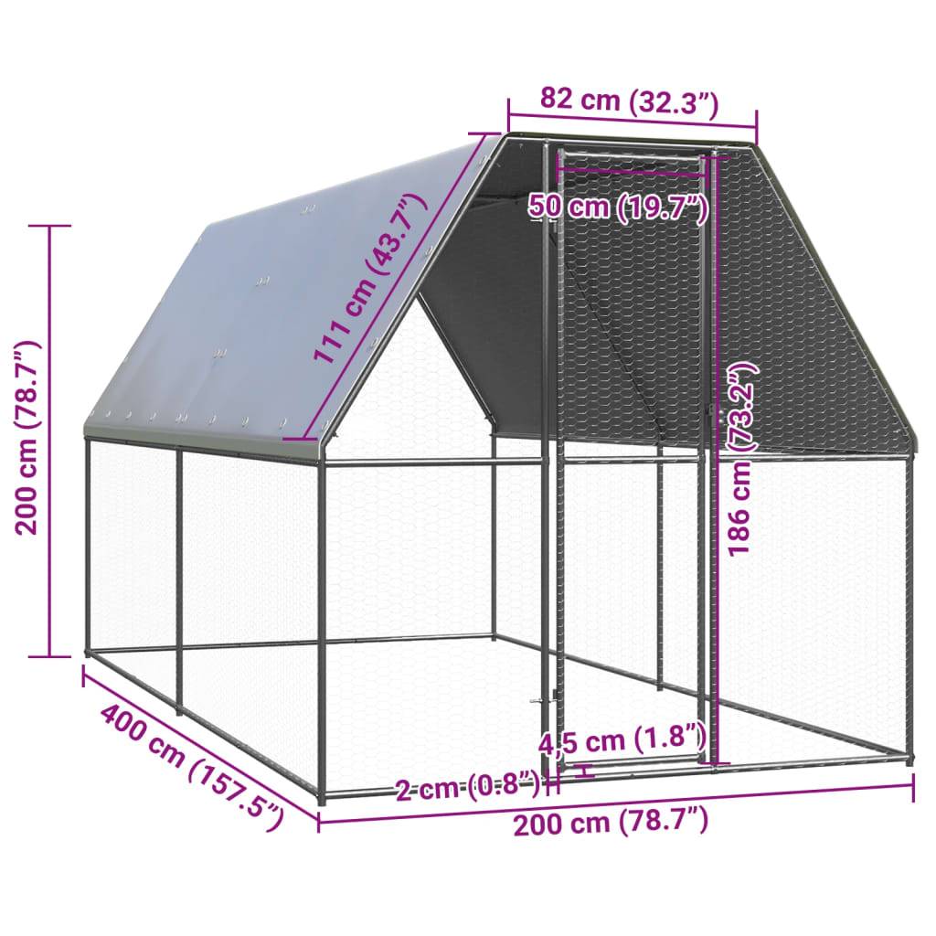 Maison Chic - Poulailler d'extérieur - Cage jardin 2x4x2 m Acier galvanisé rj649 - Image 5