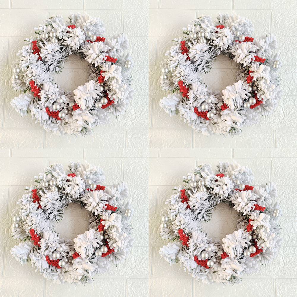 Anneaux de bougies de Noël, centre de table en baies artificielles de 28 cm, couronne blanche pour décoration de table, porte d'entrée d'hiver - Image 2