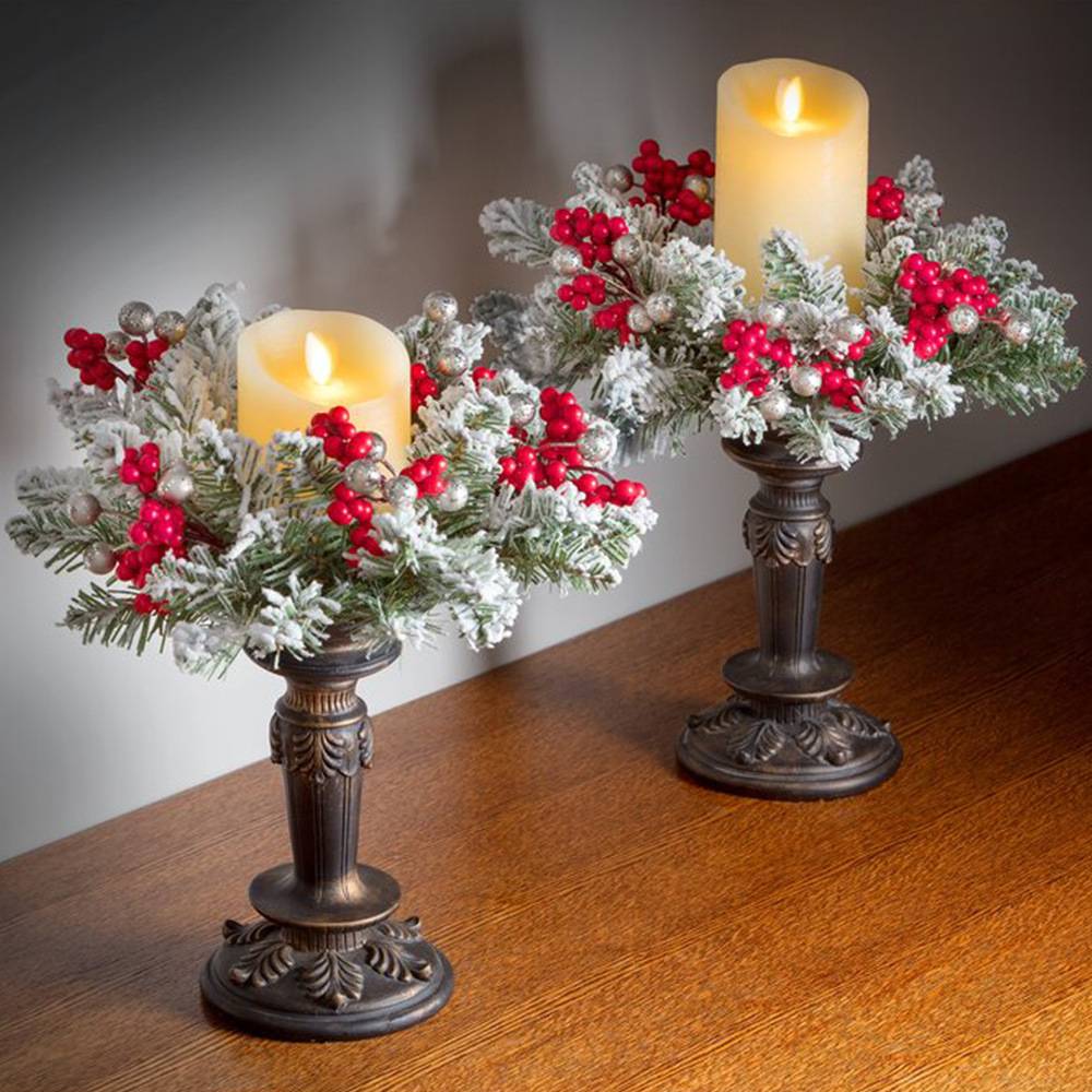 Anneaux de bougies de Noël, centre de table en baies artificielles de 28 cm, couronne blanche pour décoration de table, porte d'entrée d'hiver - Image 5