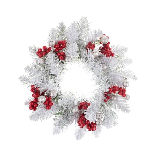 Anneaux de bougies de Noël, centre de table en baies artificielles de 28 cm, couronne blanche pour décoration de table, porte d'entrée d'hiver - Image 3