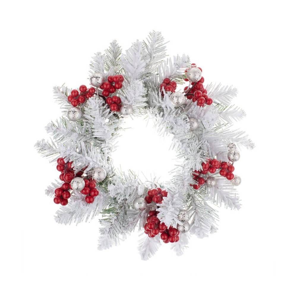 Anneaux de bougies de Noël, centre de table en baies artificielles de 28 cm, couronne blanche pour décoration de table, porte d'entrée d'hiver - Image 3