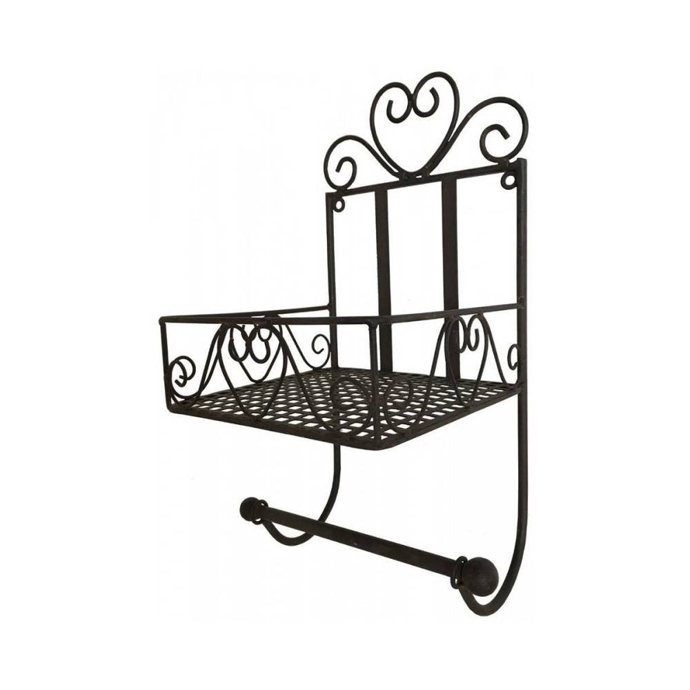 Etagère murale dérouleur papier toilette en fer forgé marron 37 x 18 cm Chemin de campagne - Imagen 1