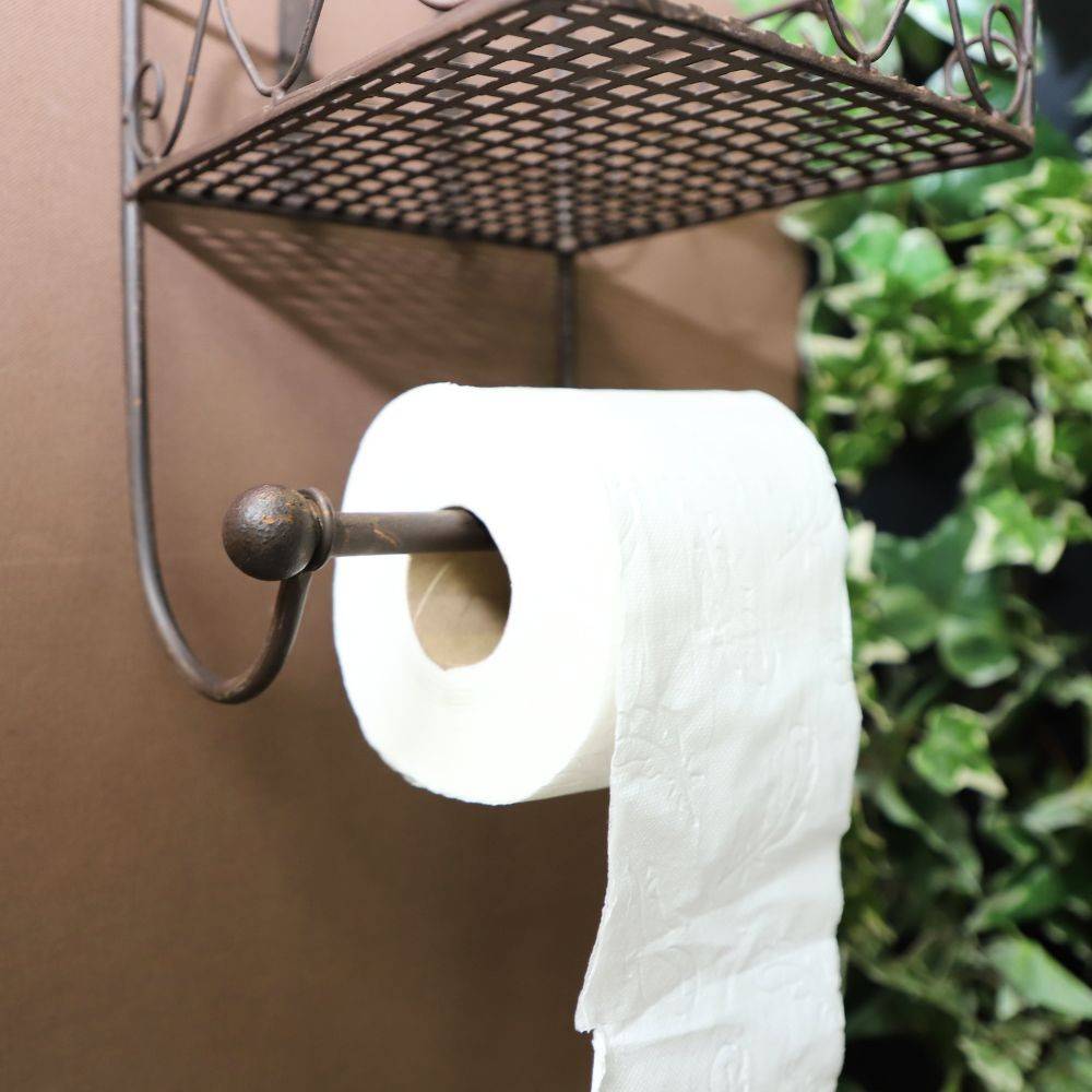 Etagère murale dérouleur papier toilette en fer forgé marron 37 x 18 cm Chemin de campagne - Imagen 4