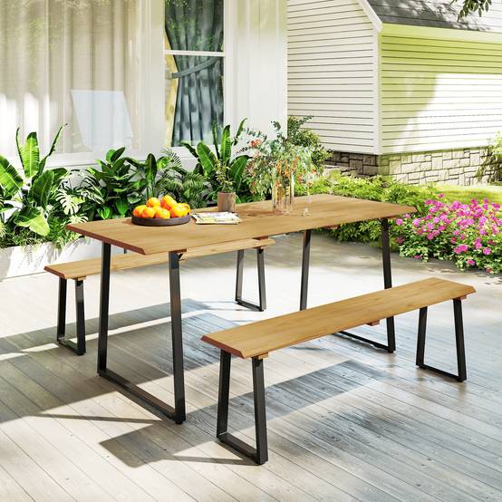 Salon de jardin bois et acier naturel 178 x 76 x 77 cm - PANGIVO - Image 4