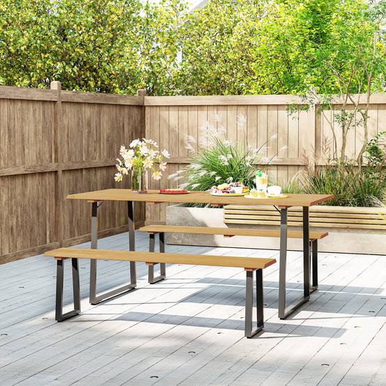 Salon de jardin bois et acier naturel 178 x 76 x 77 cm - PANGIVO - Image 9