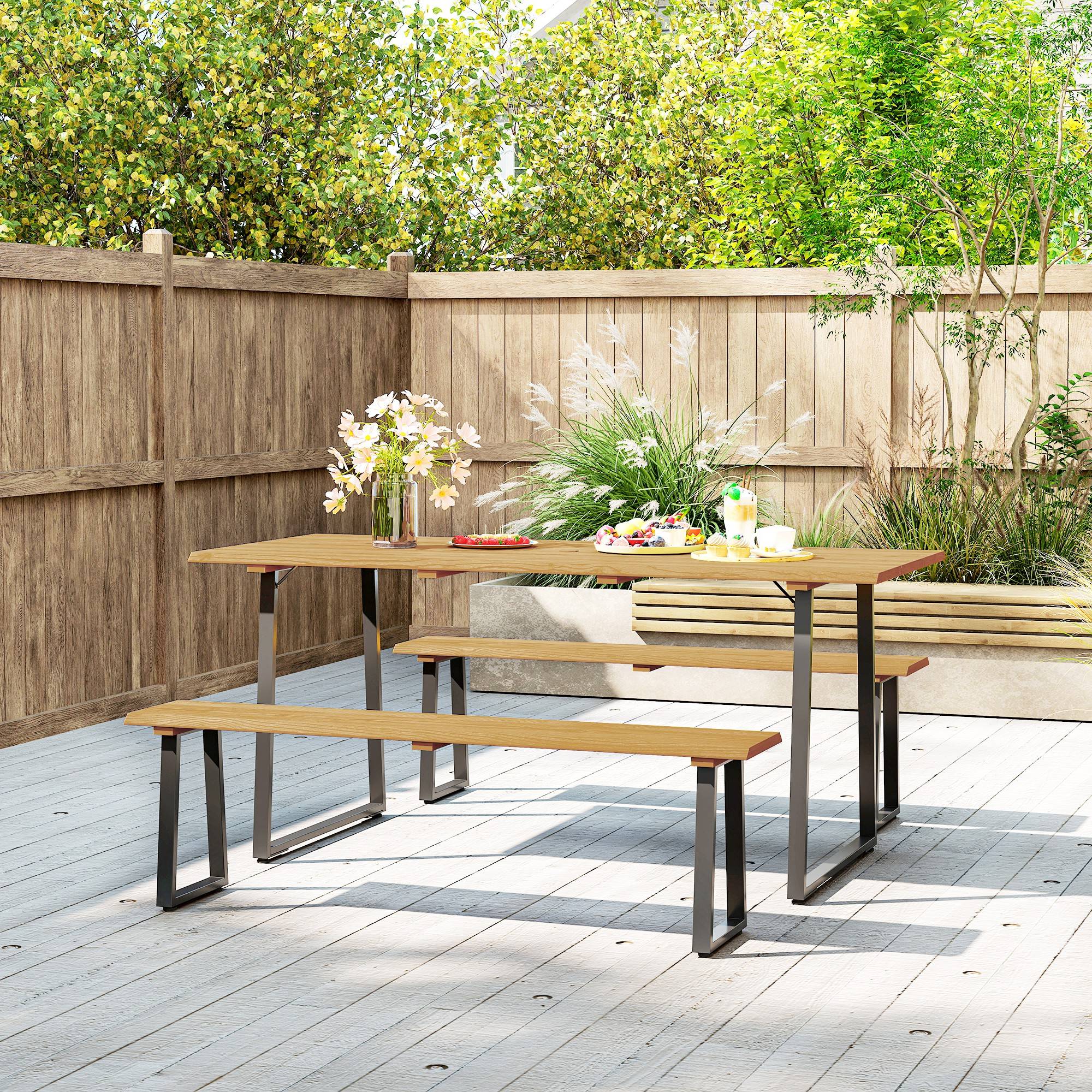 Salon de jardin bois et acier naturel 178 x 76 x 77 cm - PANGIVO - Image 9