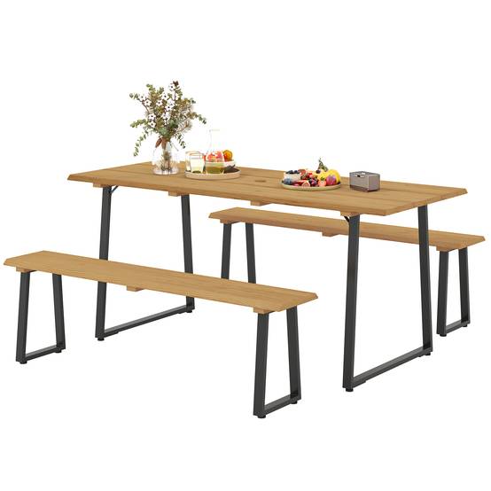 Salon de jardin bois et acier naturel 178 x 76 x 77 cm - PANGIVO - Image 2