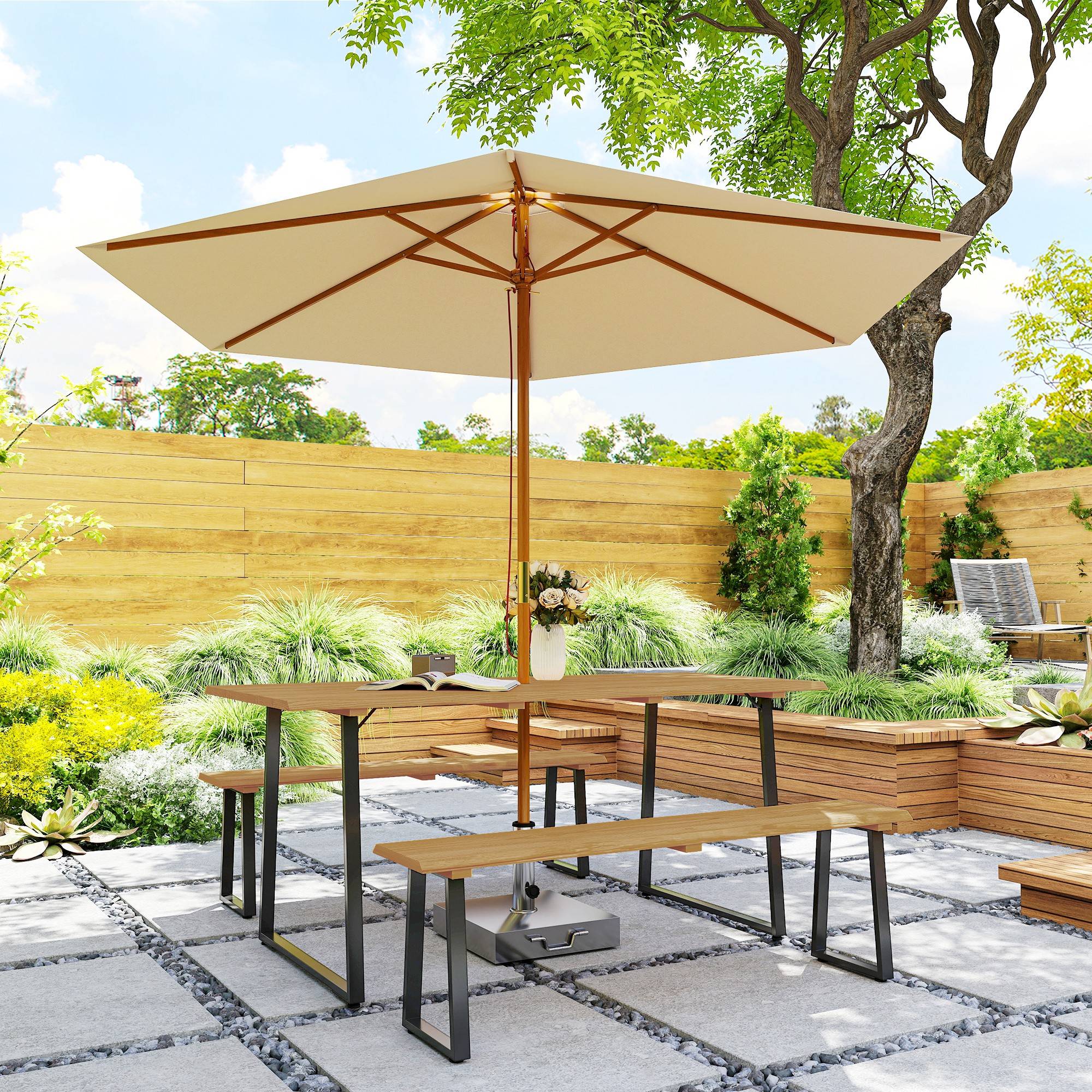 Salon de jardin bois et acier naturel 178 x 76 x 77 cm - PANGIVO - Image 10