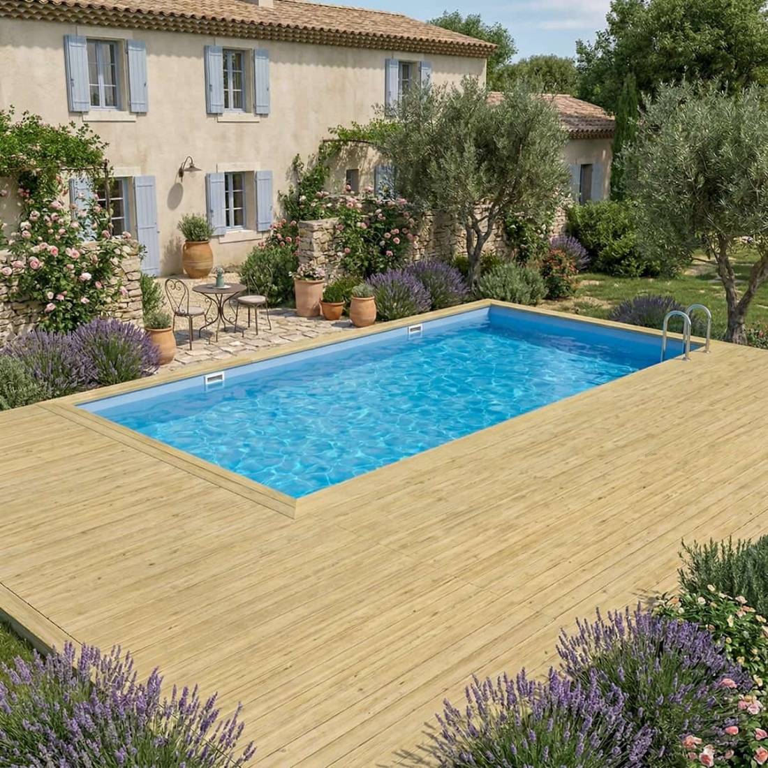 Altanka - Piscine hors sol en bois AQUA 10.2 x 5.2 - H.1.45 m, bleu pâle, fixations à sceller - BAS7310OSPI - ALTANKA - Image 3