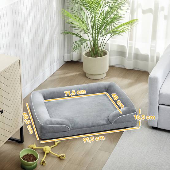 Sans Marque - Cama Perros Medianos Gatos Base Antideslizante Funda Extraíble Lavable 91,5x68,5x16,5 cm Gris - Image 5