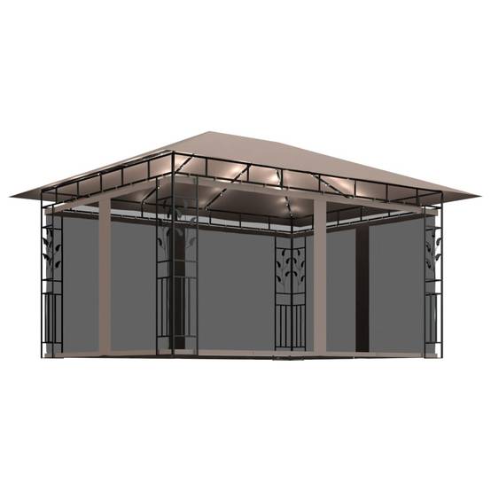 Tonnelle Aluminium Taupe avec Moustiquaire et LED 4 x 3 x 2.73 m - PANGIVO - Image 2