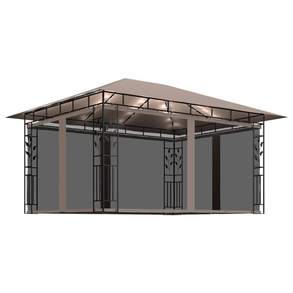 Tonnelle Aluminium Taupe avec Moustiquaire et LED 4 x 3 x 2.73 m - PANGIVO - Image 2