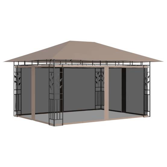Tonnelle Aluminium Taupe avec Moustiquaire et LED 4 x 3 x 2.73 m - PANGIVO - Image 3