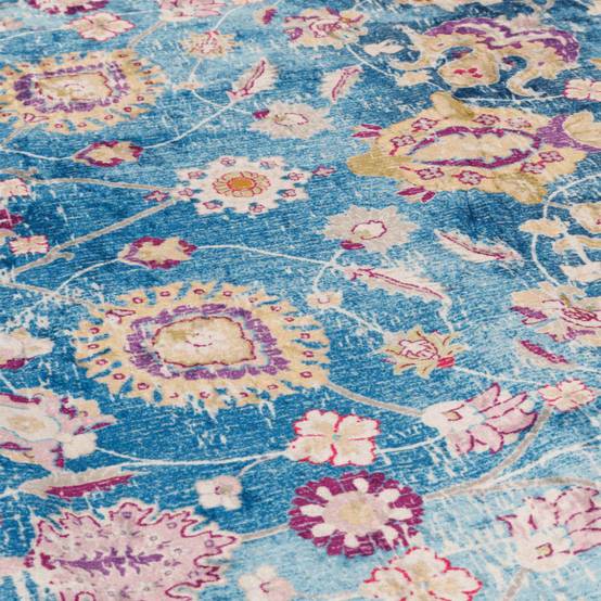 Tapis Rond Velours Doux Lavable Antidérapant Idéal pour Chambre ou Bureau Bleu Ø 120 cm – ComfortXL Outdoor Living - Image 5