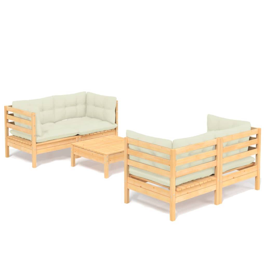 Helloshop26 - Salon de jardin meuble d'extérieur ensemble de mobilier 5 pièces avec coussins crème bois de pin - Imagen 1