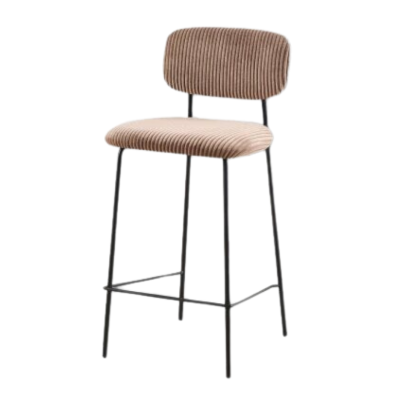 Tabouret de bar style écolier velours côtelé beige - Image 1