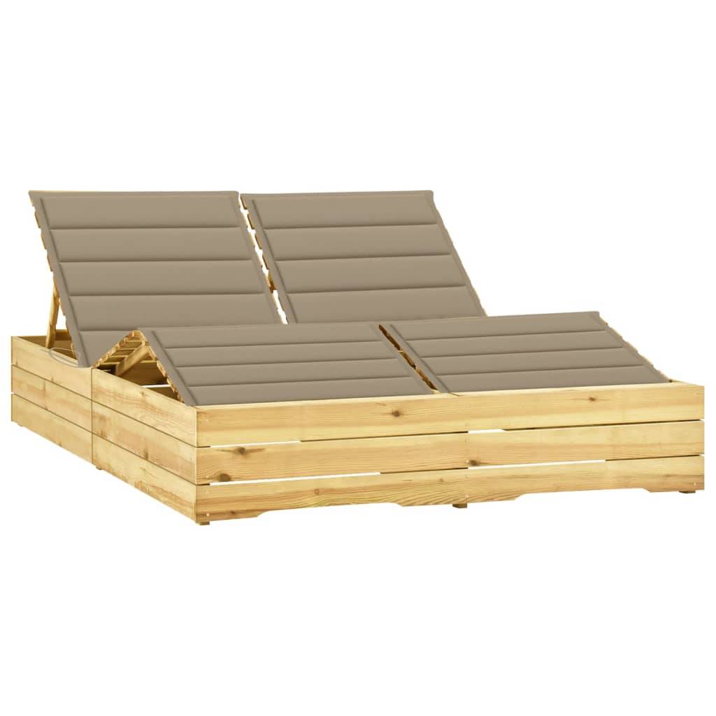 Helloshop26 - Transat chaise longue bain de soleil lit de jardin terrasse meuble d'extérieur double et coussins beige bois de pin imprégné - Imagen 1