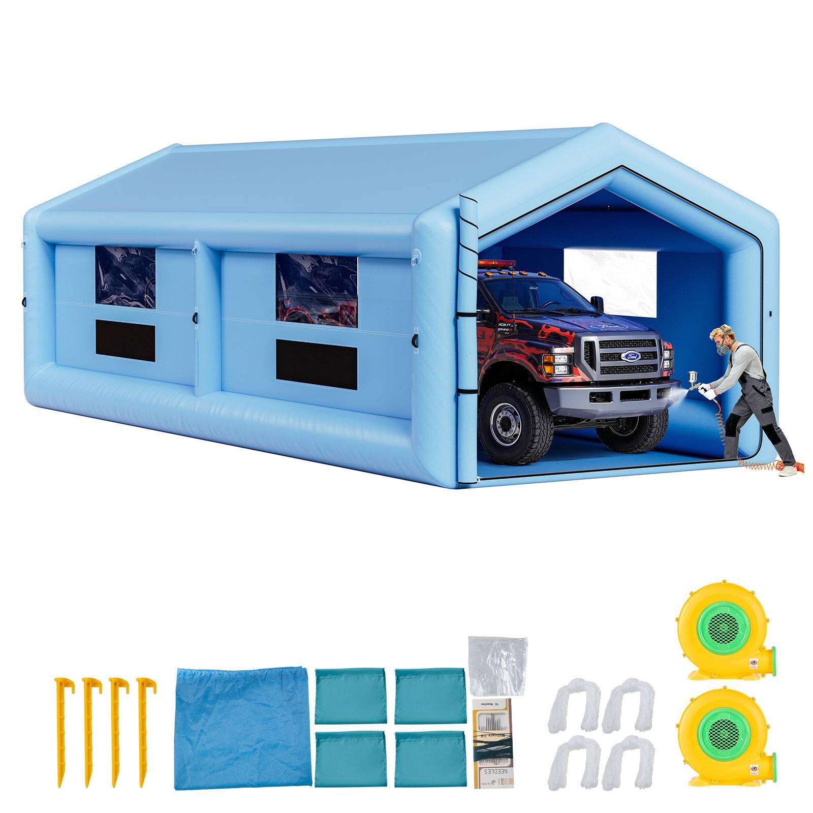 Vevor - VEVOR Cabine de peinture gonflable 12x5x4 m, ventilateur 750 W, filtration, toit incliné, portable - Image 1