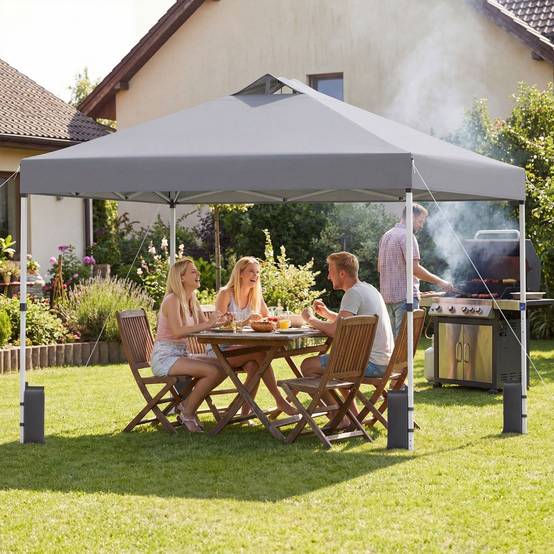 Tonnelle de Jardin 3x3 m Tente Pop-Up, Montage Instantané Toit à Revêtement Argenté Gazebo Portable avec 4 Sacs de Sable Gris MAISON CHIC - Image 4
