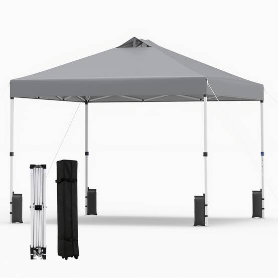 Tonnelle de Jardin 3x3 m Tente Pop-Up, Montage Instantané Toit à Revêtement Argenté Gazebo Portable avec 4 Sacs de Sable Gris MAISON CHIC - Image 1