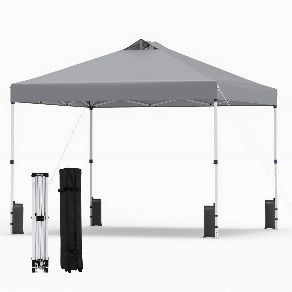 Tonnelle de Jardin 3x3 m Tente Pop-Up, Montage Instantané Toit à Revêtement Argenté Gazebo Portable avec 4 Sacs de Sable Gris MAISON CHIC - Image 1